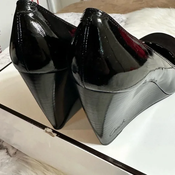 Coach Dorelle Black Patent Leather Wedges 3 3/4 3.75 inch Heels Size 8.5 - Picture 4 of 8
